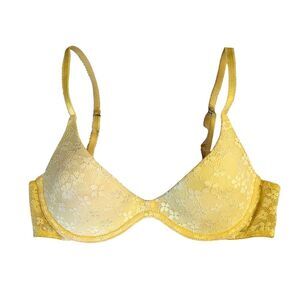 PINK VS Y2K 2009 Yellow Floral Lace Push Up Scoopneck Bra Size 34B